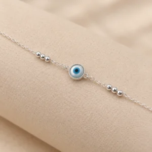 Pulsera de plata 925 con ojo turco azul y bolitas