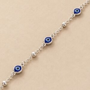 Pulsera de plata 925 con ojos turcos azules y bolitas